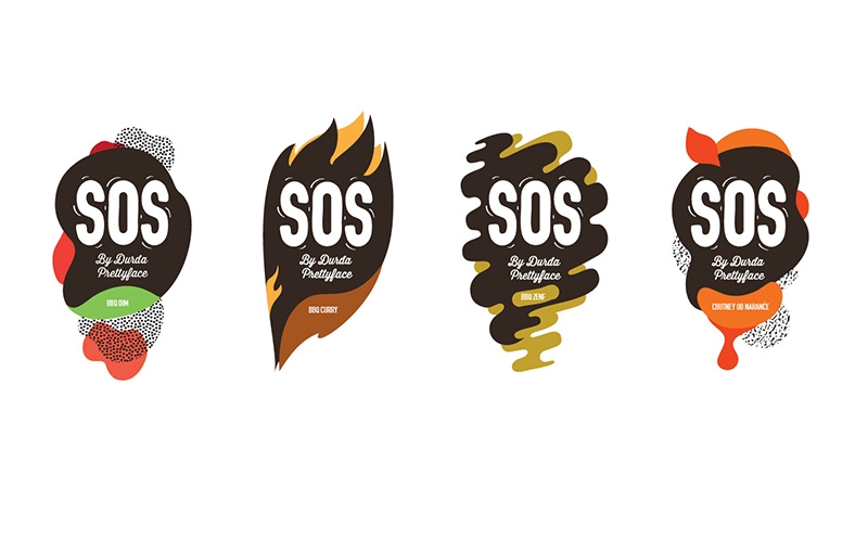 調(diào)味品包裝設(shè)計四種不同的酸甜口味&mdash;&mdash;燒烤粉、燒烤咖喱醬、燒烤芥末醬和酸辣粉